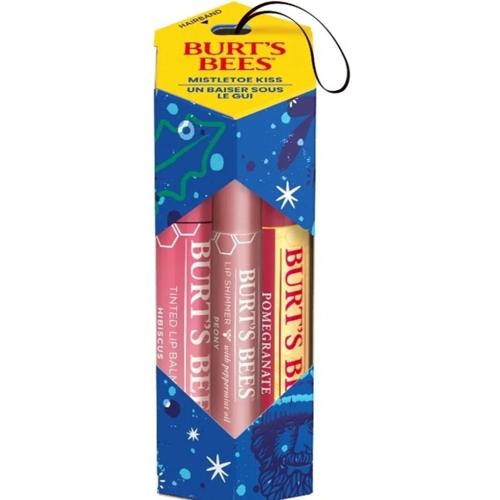 Burt's Bees Mistletoe Kiss Gift Set Pomegranate Lip Balm & Tinted Lip Balm NEW